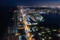 Aerial photo city at night bright urban lights Royalty Free Stock Photo