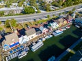 Aerial photo colorful dockside tourist shops and jet ski rentals Sarasota Beach FL