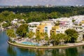 Aerial photo colorful luxury homes in Miami Beach Florida waterfront with pool Royalty Free Stock Photo