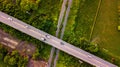 Aerial Photo Countryside Car Running on Road Bridge Over Railway Royalty Free Stock Photo