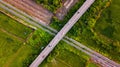 Aerial Photo Countryside Car Running on Road Bridge Over Railway Royalty Free Stock Photo