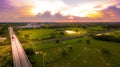 Aerial Photo Countryside Car Running on Road Bridge Over Railway Royalty Free Stock Photo