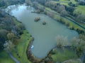 Aerial Photo of Dearne Valley Country Park Hoyle Mill Fishing Lake at Dawn, Barnsley. Royalty Free Stock Photo