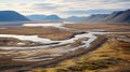 Aerial Photo Of Desolate Alpine River Golden Light And Indigenous Motifs