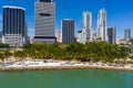 Aerial photo Downtown Miami Bayfront Park shut down due to Coronavirus Covid 19