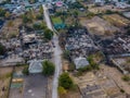 Aerial photo with drone of destroyed houses after the fire in Ukraine