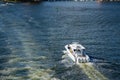 Aerial photo of a family boating on the weekend Royalty Free Stock Photo