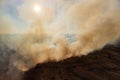 Aerial photo of field in fire