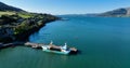 Aerial photo of a Fishing boat in Carlingford Harbour and Lough County Louth on Irish Sea Ireland