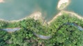 Aerial photo from flying drone of bicycle lane around the dam,beautiful nature landscape in phuket thailand