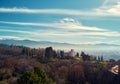 Aerial photo of Granada cityscape and view to Sierra Nevada snowy mountains during sunny winter day, Spain Royalty Free Stock Photo
