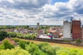 Aerial photo of the historical village town centre of Selby in York North Yorkshire in the UK showing the English medieval church Royalty Free Stock Photo