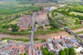 Aerial photo of the historical village town centre of Selby in York North Yorkshire in the UK showing the rows of newly built Royalty Free Stock Photo