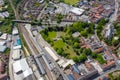 Aerial photo of the historical village town centre of Selby in York North Yorkshire in the UK showing the rows of newly built Royalty Free Stock Photo