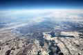 Aerial photo with horizon. View from airplane