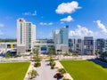 Aerial photo hotels at Dania Pointe Marriott and AC Hotel