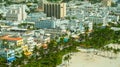 Aerial photo iconic hotels on Ocean Drive with palm trees Lummus Park