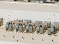 Aerial photo of industrial HVAC rooftop fan system array