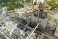 Aerial photo industrial power plant with smoke stacks blowing steam Royalty Free Stock Photo