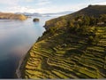 Aerial photo of Island of the Sun at Bolivian side of Lake Titicaca Royalty Free Stock Photo