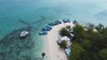 Aerial photo island with white sand and blue in belitung indonesia