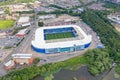 Aerial photo of the King Power Soccer Football Stadium located in the town of Leicester in the UK