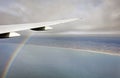 Aerial photo of the landscape and Japan coast around the Tokyo bay stretching all the way to the horizon during rainbow Royalty Free Stock Photo