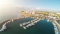 Aerial photo of Larnaca bay and fishermen boats in Cyprus panoramic view of port