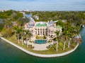 Aerial photo luxury waterfront mansion Sarasota Florida