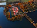 Aerial photo Nesvizh castle in autumn evening, Belarus Minsk Royalty Free Stock Photo