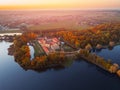 Aerial photo Nesvizh castle in autumn evening, Belarus Minsk Royalty Free Stock Photo