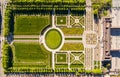 Aerial photo over Ludwigsburg royal palace historic building in spring time with beautiful garden with flower and green grass