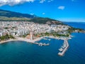 Aerial photo over Volos city and the port in Magnesia Greece
