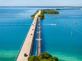 Aerial photo overseas highway bridge and fishing bridge in the Florida Keys Royalty Free Stock Photo