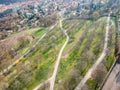 Aerial photo of pathways in Kinskeho garden in Spring Royalty Free Stock Photo