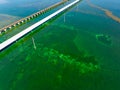 Aerial photo reef water near the Seven Mile Bridge Florida Keys Royalty Free Stock Photo