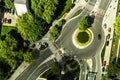 Aerial photo of a roundabout with grass in the