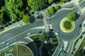 Aerial photo of a roundabout with grass in the