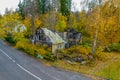 Aerial photo of the ruins of a burnt wooden house after fire