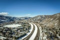 Aerial scenic highway I-70 heading to Aspen during winter Royalty Free Stock Photo