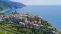 Aerial photo shooting with drone on Corniglia one of the famous Cinqueterre Royalty Free Stock Photo