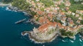 Aerial photo shooting with drone on Tellaro, famous Ligurian village near the Cinqueterre