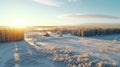 Aerial View Of Winter Landscape With Village: Anamorphic Lens Flare