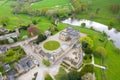 Aerial photo of the small village of Ripley in Harrogate, North Yorkshire in the UK showing the historical British Ripley Castle Royalty Free Stock Photo