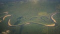 Aerial photo of the snake shape river near Huston