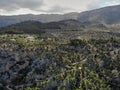 Aerial photo Son Marroig countryside winding country road, Palma de Mallorca, Balearic Islands, Spain Royalty Free Stock Photo