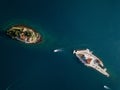 Aerial photo of St. George and monastery on the islands near Perast town in Kotor bay Royalty Free Stock Photo