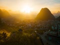 Aerial photo of a sunrise in Guangxi China Royalty Free Stock Photo