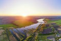 Aerial photo of sunset countryside landscape Royalty Free Stock Photo