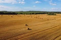 Aerial photo. Top view of the retracted yellow field Royalty Free Stock Photo